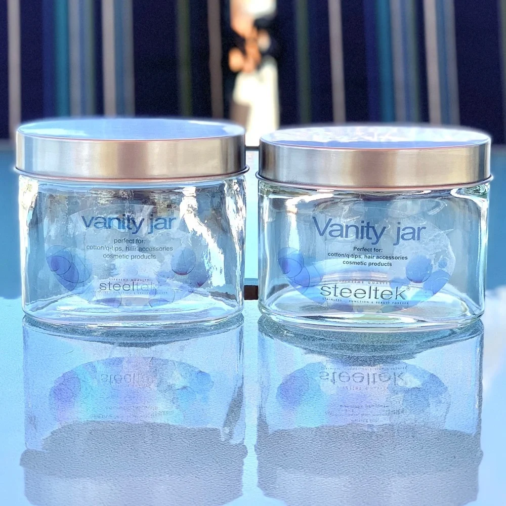 Glass Oval Vanity Jars with Lids ~ Set of 2